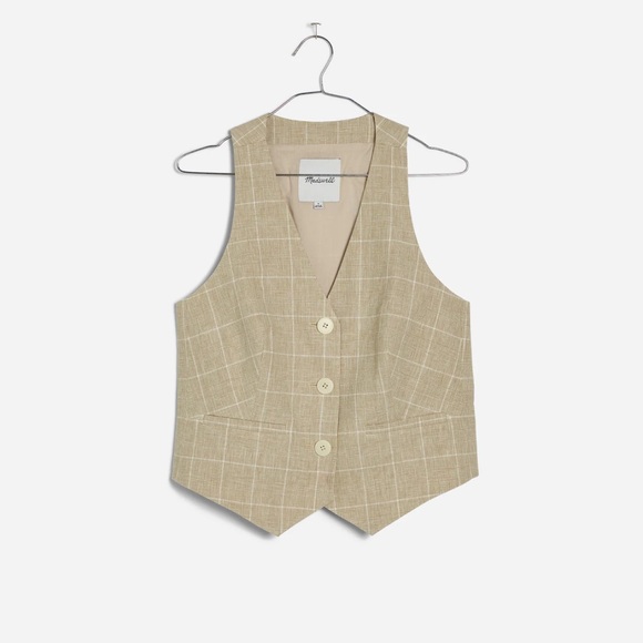 Madewell linen plaid vest, NWOT - Picture 2 of 5